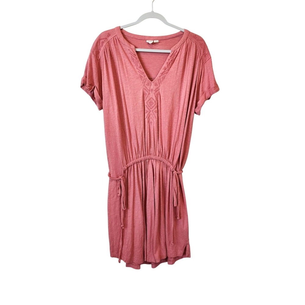 Roxy Womens Coral Embroidered V-Neck Elastic Waist Mini Dress Beachy Coastal, Lg